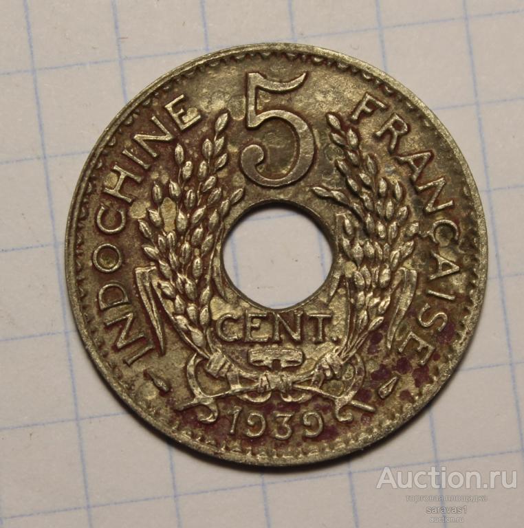 Французский Индокитай 5 сантимов 1939 км#18.1а.
