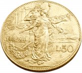 Италия. 50 Лир 1911 г. Золото. 16.129 г*0.900  0.4667 oz.