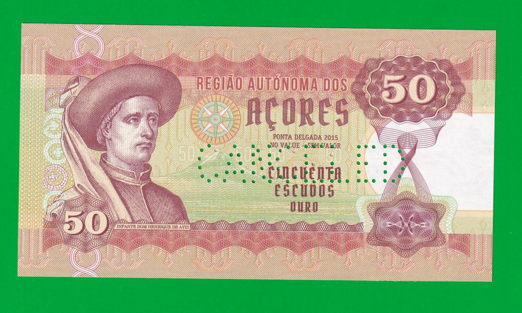 АЗОРСКИЕ О-ВА  50 эскудо 2015 - тест  UNC