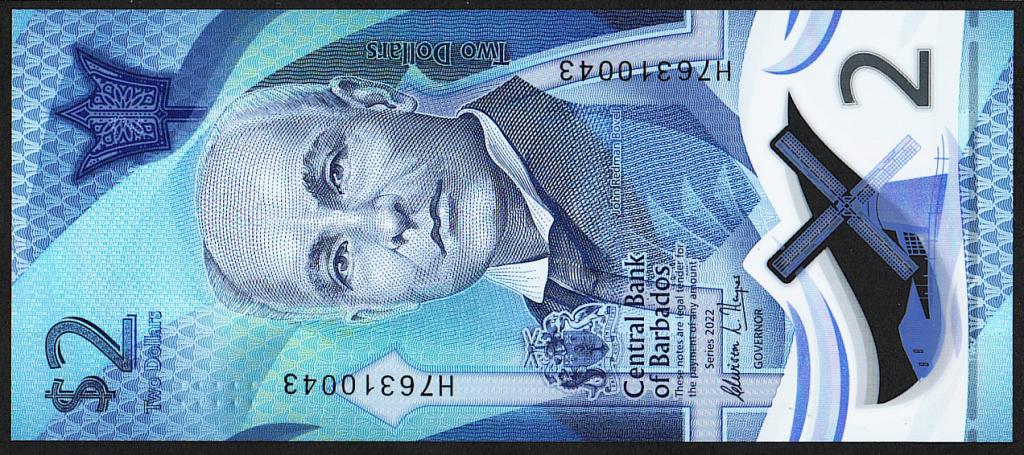 Барбадос. 2 доллара. 2022 г. Полимер. UNC. ПРЕСС. В1-4940