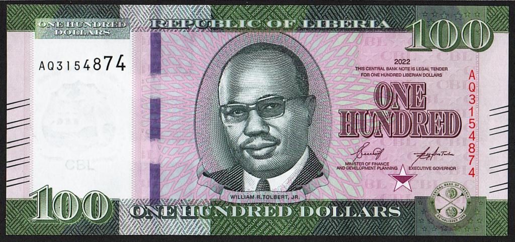 Либерия. 100 долларов 2022 г. UNC. ПРЕСС.  В1-4934