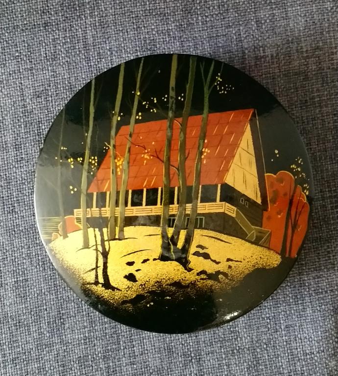 Шкатулка лаковая домик деревья лес СССР 1970