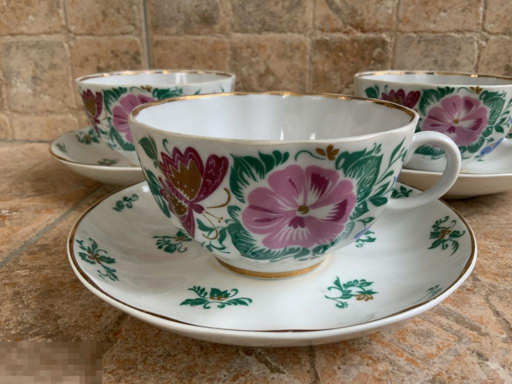 ЧАЙНАЯ ПАРА чашка из сервиза ЗОЛОТАЯ СТРЕКОЗА бабочки ЛФЗ ЛЮКС!