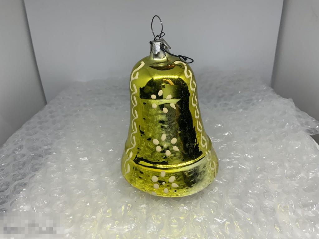 ЕЛОЧНАЯ ИГРУШКА СССР КОЛОКОЛЬЧИК с языком большой золотой стекло Отл @
