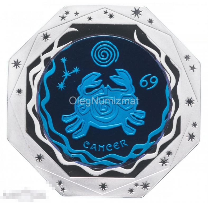 Казахстан 100 тенге 2018 Рак, Знаки Зодиака, В подставке, Серебро, Тантал