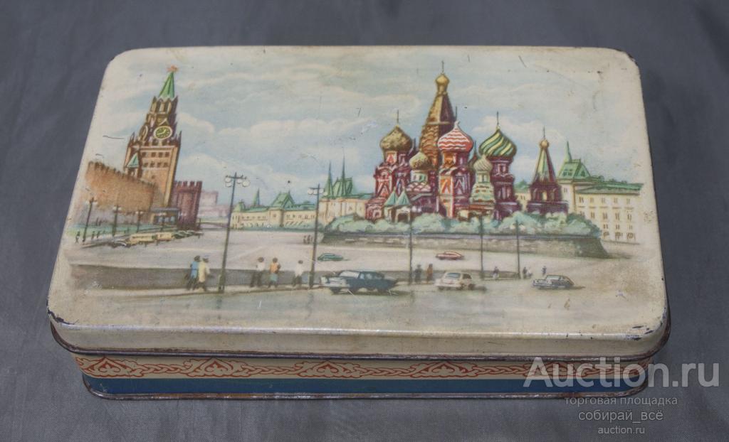 Коробка жестяная Москва Кремль, высота 4 см, размер 17х10,5 см  (14)