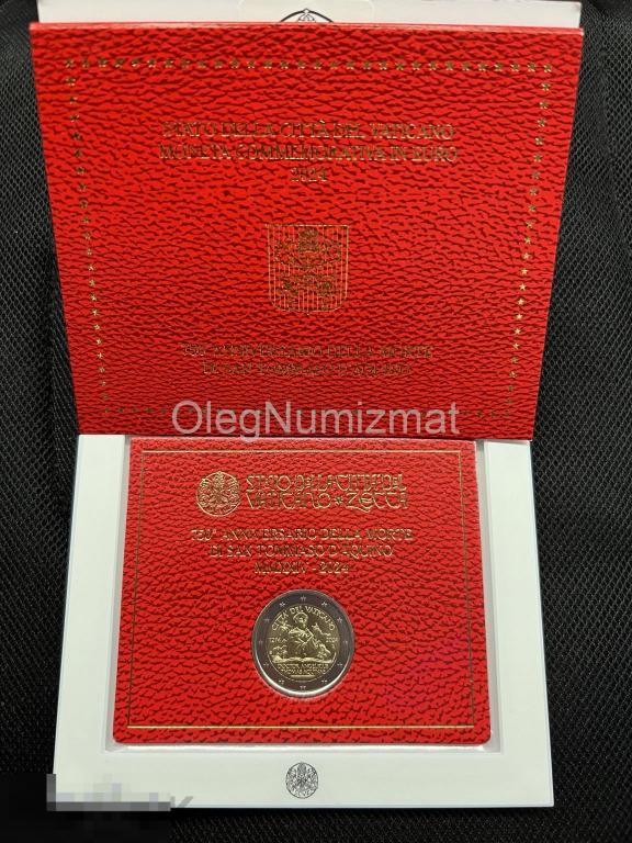 Ватикан 2 евро 2024 Фома Аквинский, 750 лет со дня смерти, в буклете