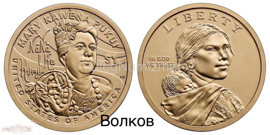 США 1 доллар 2025 Сакагавея, Индианка, Мэри Кавена Пукуи, двор D