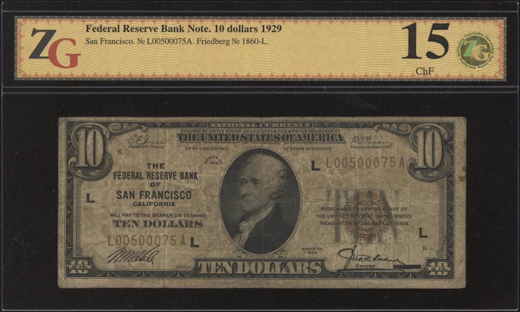 США. FRBN. Сан-Франциско. 10 долларов 1929 г.