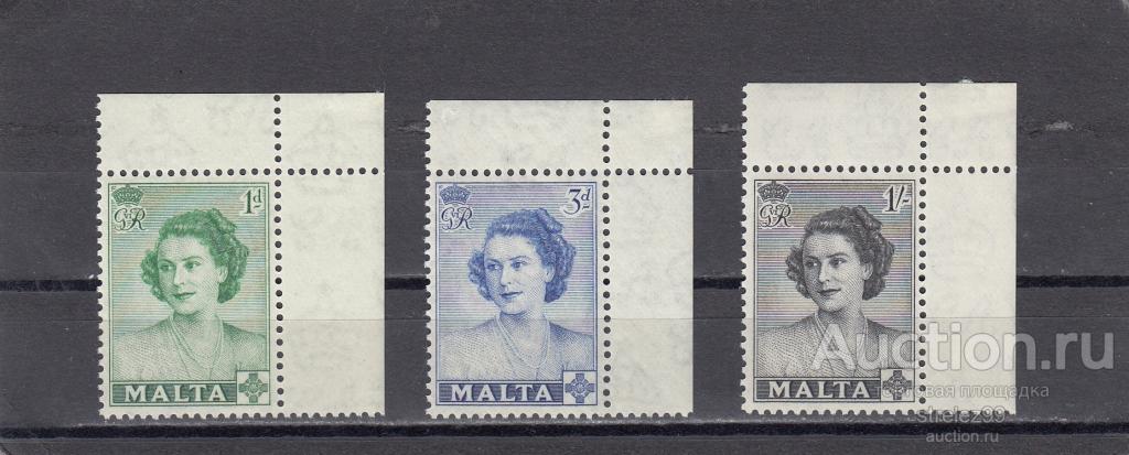 MALTA  МАЛЬТА     Королева Серия 1950  Наклейки на полях!  Угол Сост** MNH