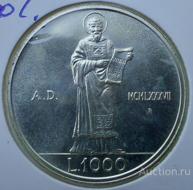 Сан-марино 1000 лир 1987 Святой Марин  серебро UNC