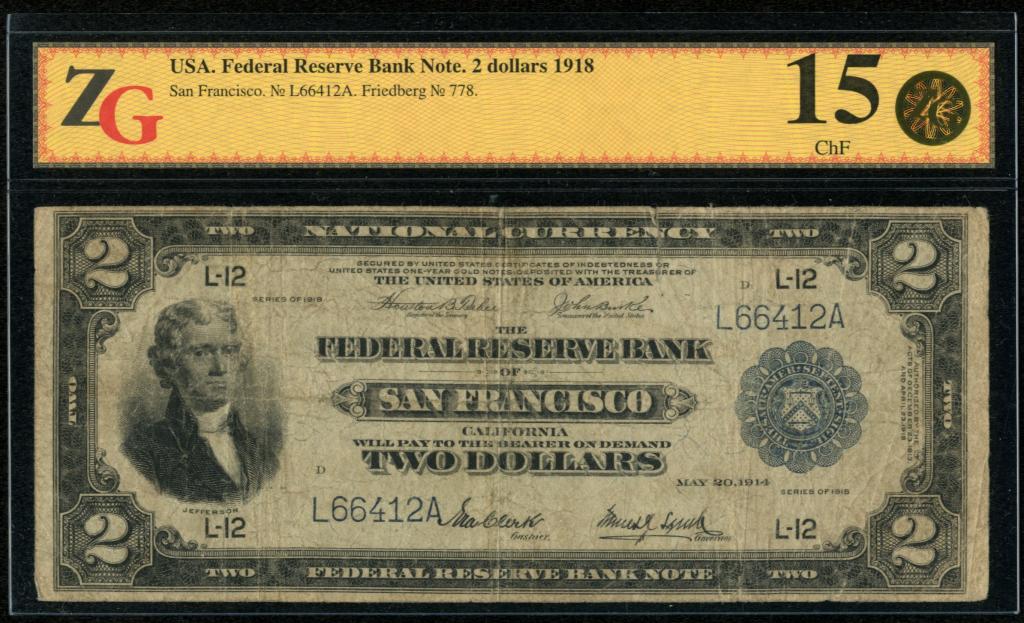 США. FRBN. Сан-Франциско. 2 доллара 1918 г.