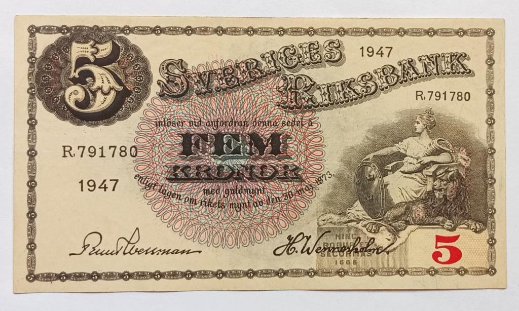 Швеция 5 крон 1947 (К36)