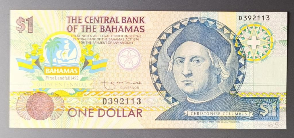 Багамы Багамские острова 1 доллар 1992 UNC Памятная Юбилей