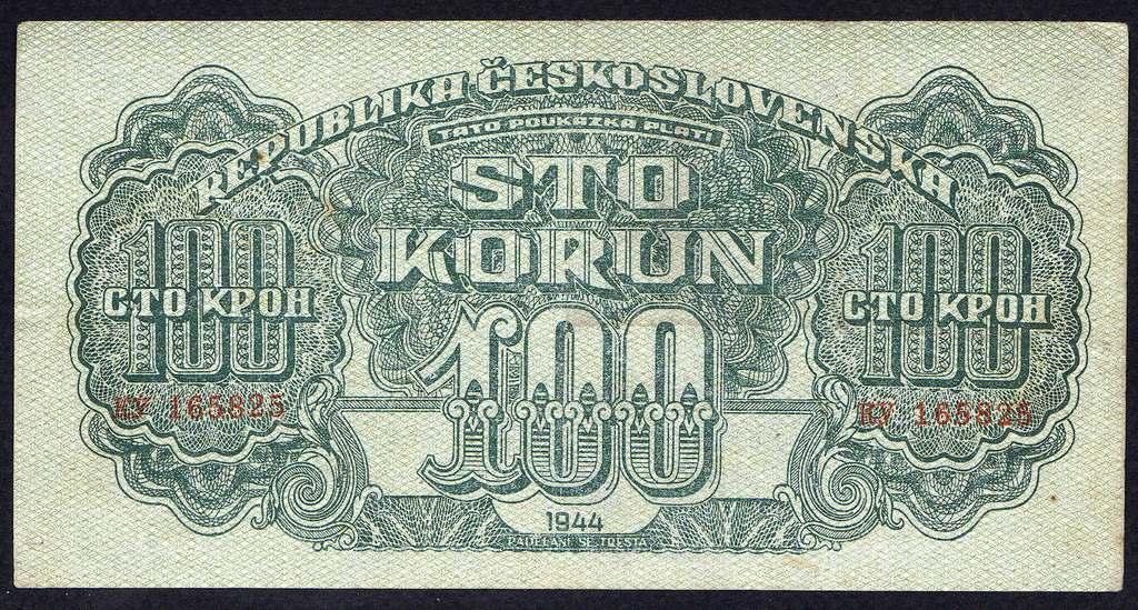 Чехословакия 100 крон 1944 год...VF