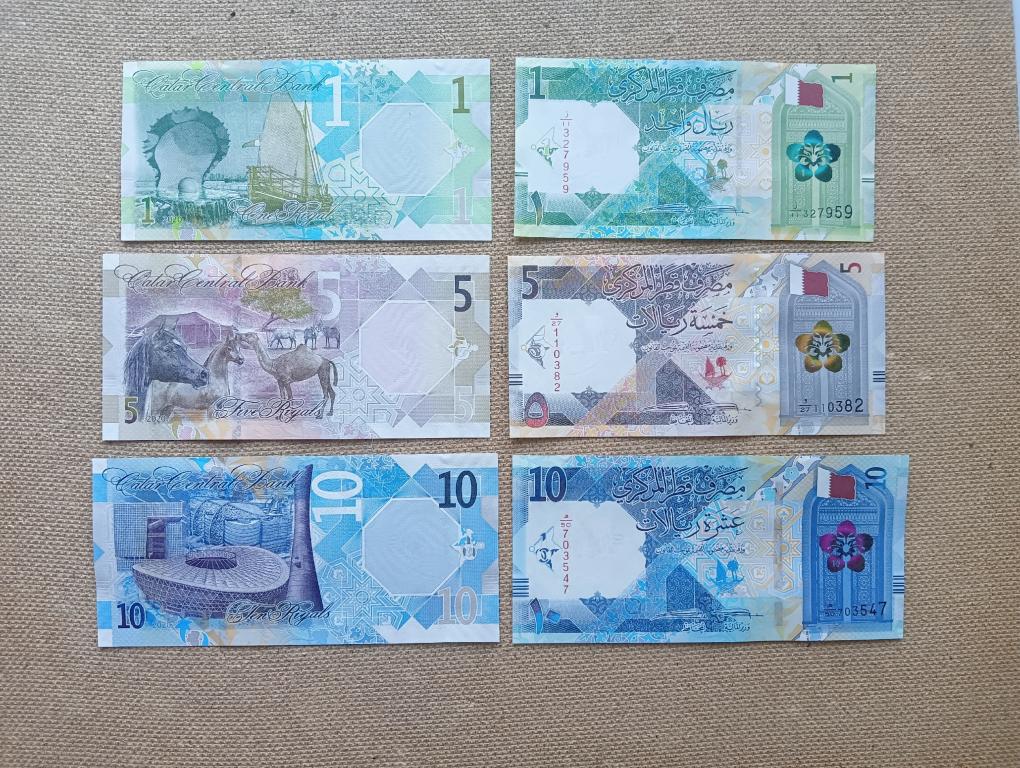 Катар. Набор банкнот 3 шт. 2020 г.: 1, 5, 10 риал UNC.