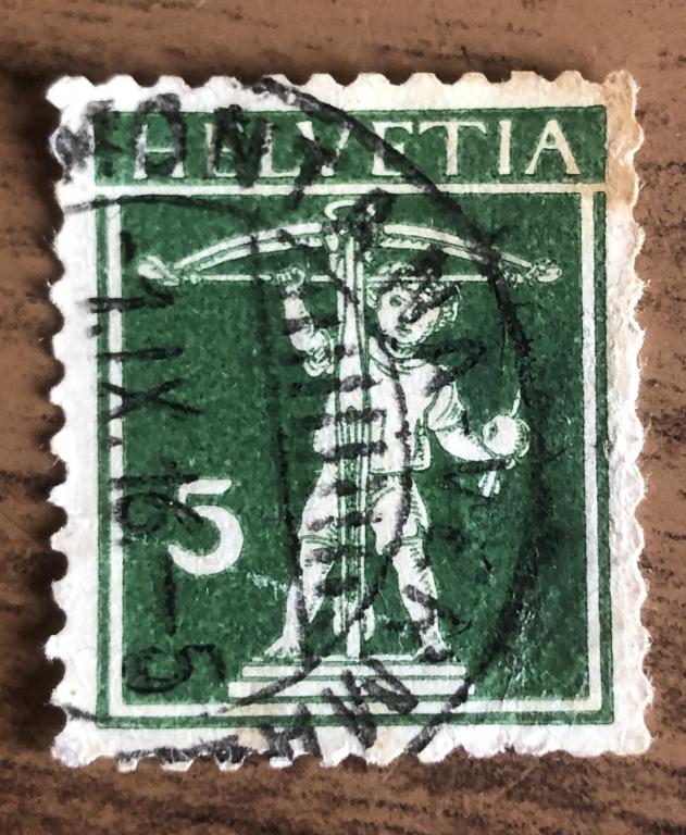 Швейцария 1910 год. Сын Вильгельма Телля. Лучник. Яблоко со стрелой. Гаш.