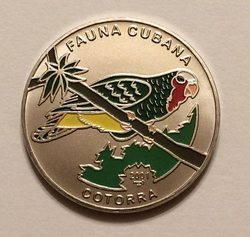 КУБА 1 ПЕСО 2001 ПТИЦА ФАУНА КАРИБСКИХ ОСТРОВОВ ПОПУГАЙ UNC