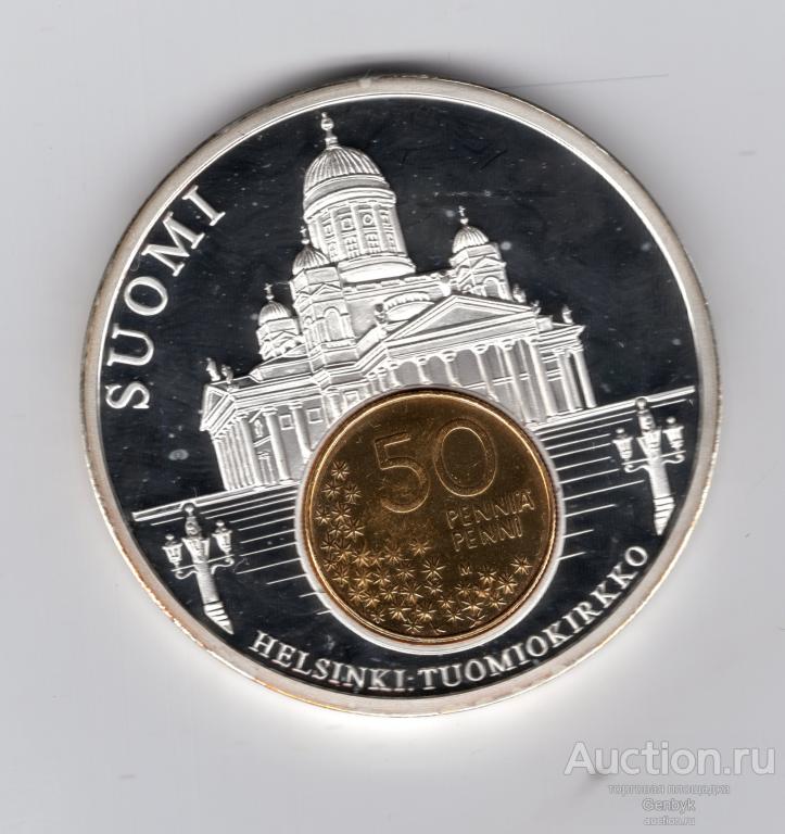 Памятная медаль  Европейские валюты Финляндия 50 пенни 1991 год  (МК1-15)