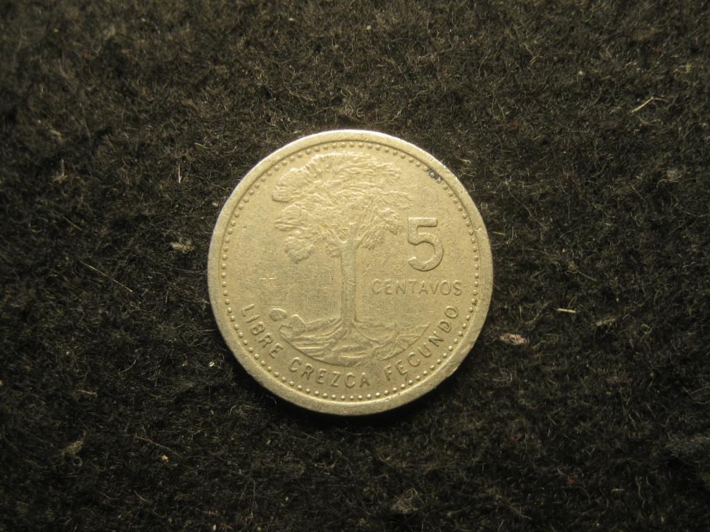 Гватемала 5 сентаво, 1978 VF+, дерево, флора, оружие, герб (6.25)