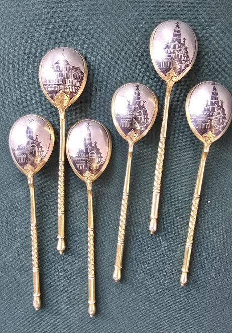 Кофейные ложки серебро 84 проба 1888 г чернь золочение