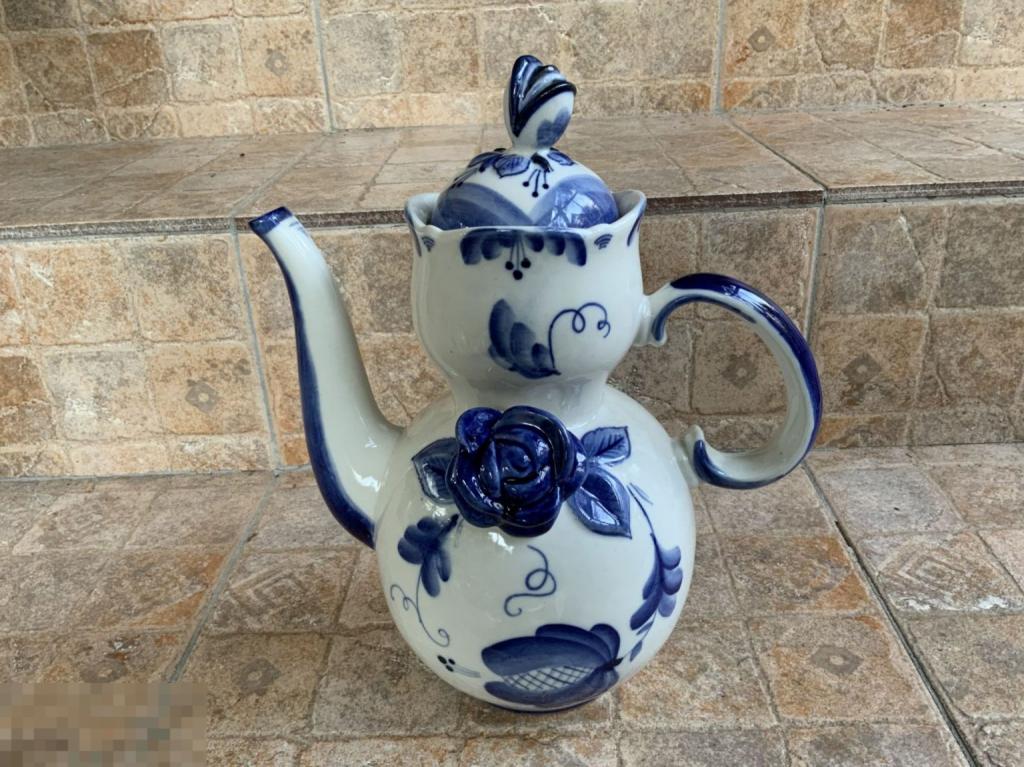 ЧАЙНИК объемная роза цветы ГЖЕЛЬ СССР 70-е гг Отл