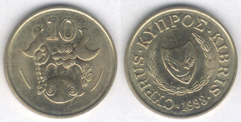 Монета Кипр 10 центов 1998 г. XF