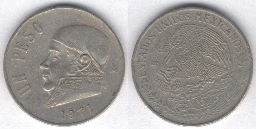 Монета Мексика 1 песо 1971 г. VF- (1)