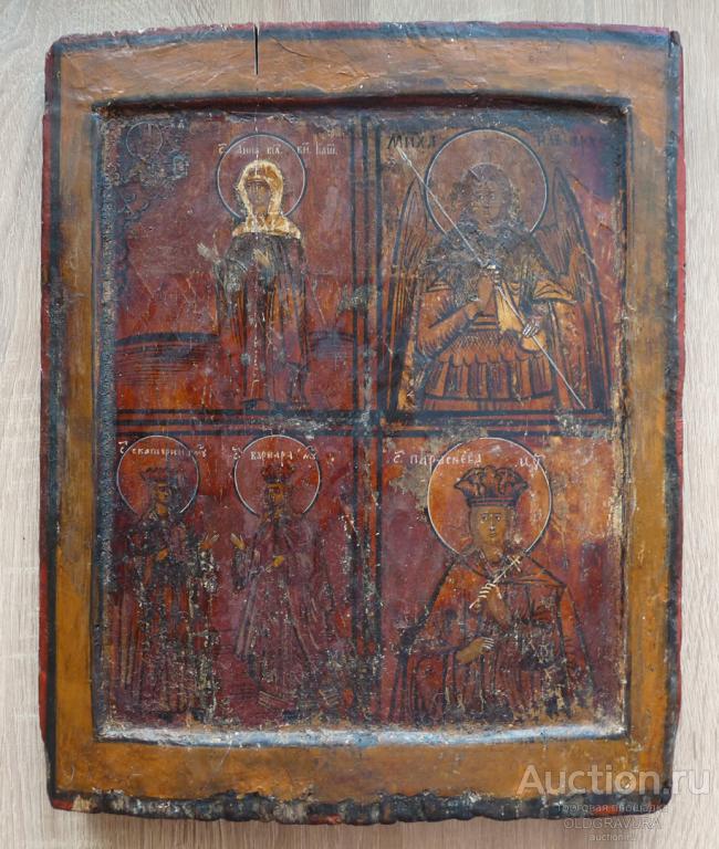 18 век. Икона, Св. Анна, Екатерина, Варвара, Параскева и Арх. Михаил ART0114