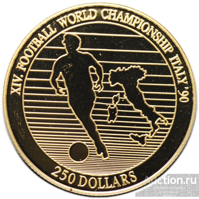 Монета 250 долларов 1990 Чемпионат мира по футболу Италия Ниуэ