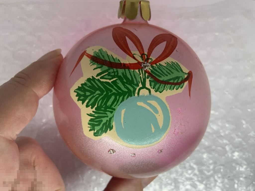 ЕЛОЧНАЯ ИГРУШКА СССР ШАР розовый стекло Отл