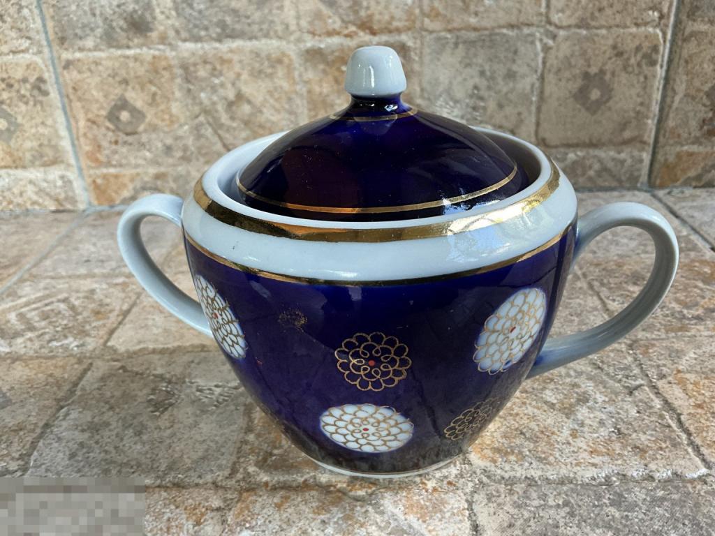 САХАРНИЦА из сервиза ОДУВАНЧИК крытье кобальт ПОЛОННЕ редкость! Отл