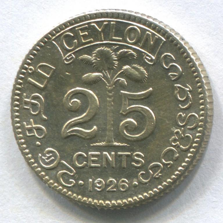 ЦЕЙЛОН 25 ЦЕНТОВ 1926 VF