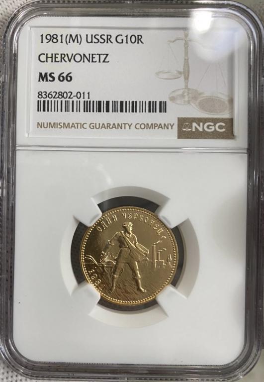 Отличный Червонец Сеятель 1981 г.!! РСФСР!! Слаб NGС MS66!! Золото!!!