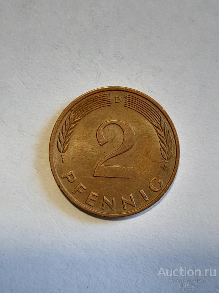 Монета 2 пфеннига 1979 год D ФРГ