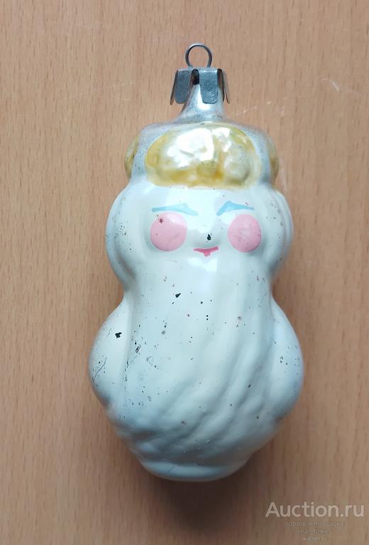 Елочная игрушка СССР - Дед Мороз, Стекло. 9 см