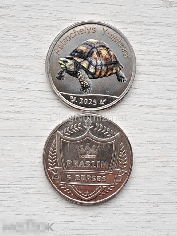 Сейшельские острова (Остров Праслин) 5 рупий 2025 Мадагаскарская клювогрудая черепаха, 8-я монета
