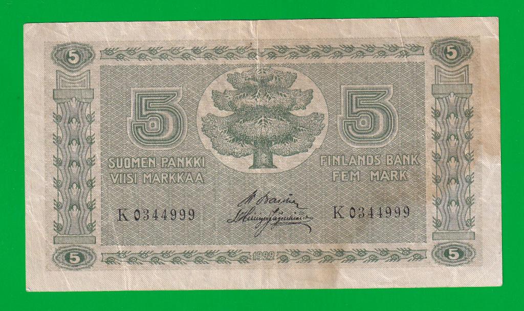 ФИНЛЯНДИЯ  5 марок 1922 - Р42(1)