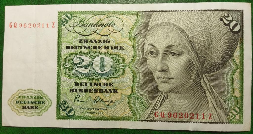 Германия 20 марок 1980 год бона