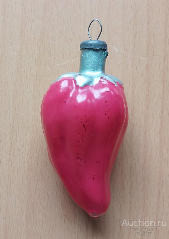 Елочная игрушка СССР - Красный перец. Стекло. 8 см