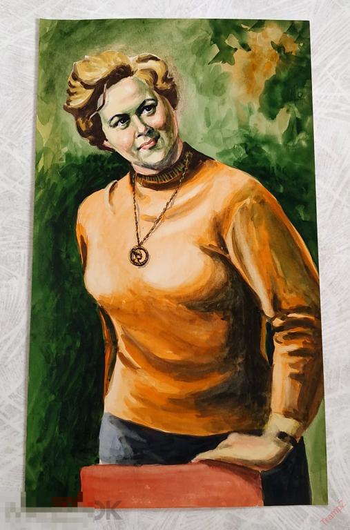 Рисунок акварель. Портрет женщина. В. Фролов 1950-70-е