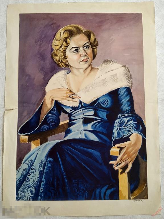 Рисунок акварель. Женщина портрет. В. Фролов 1950-70-е