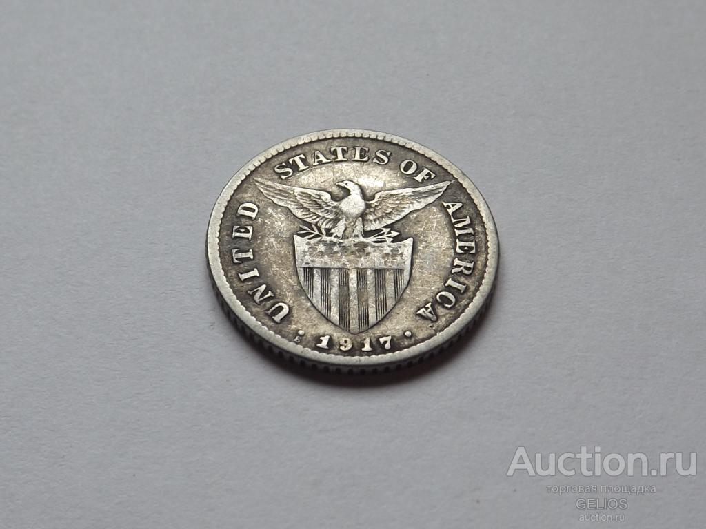 Филиппины Американские 20 сентаво 1917 серебро 750 Очень Хороший Сохран!!! Очень Редкая!!!