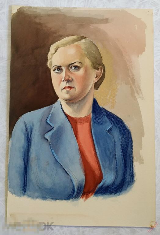 Рисунок акварель. Портрет девушка. В. Фролов 1950-70-е
