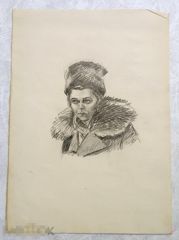 Рисунок карандаш. Портрет женщина. В. Фролов 1950-70-е