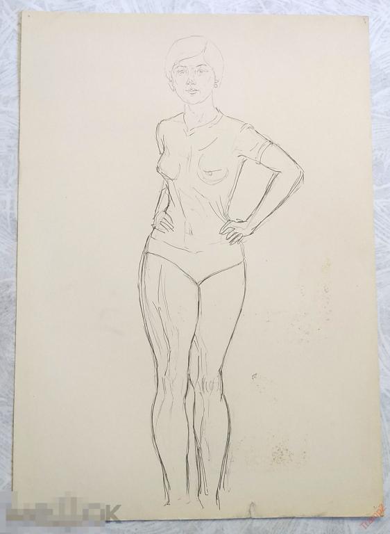 Рисунок набросок карандашом. Девушка. В. Фролов 1950-70-е