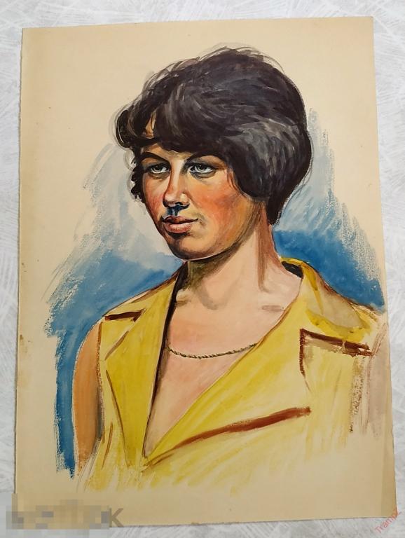 Рисунок акварель. Женщина девушка портрет. В. Фролов 1950-70-е