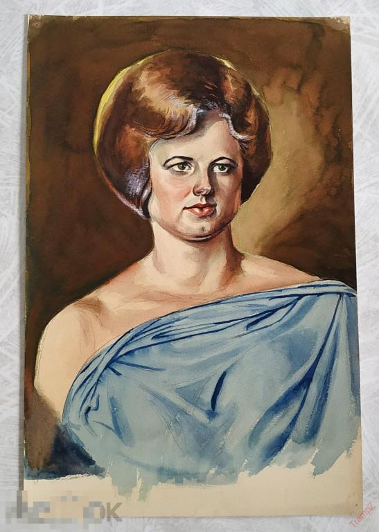 Рисунок набросок карандаш акварель. Портрет женщина девушка. В. Фролов 1950-70-е