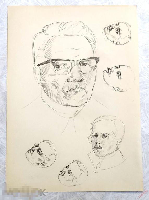 Рисунок набросок карандашом. Портрет мужчина. В. Фролов 1950-70-е