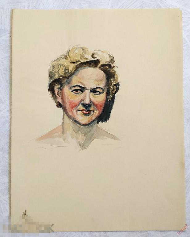 Рисунок набросок карандаш акварель. Портрет женщина девушка. В. Фролов 1950-70-е